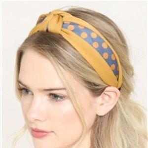 NWOT MUSTARD HALF TONED POLKA DOTS TIED HAIR BAND